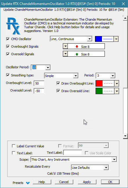 Chande Momentum Oscillator Preferences