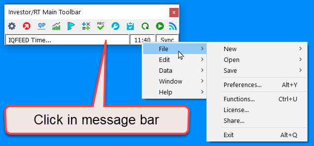 main toolbar task menu