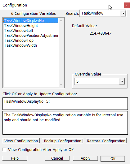 Task Window Configuration