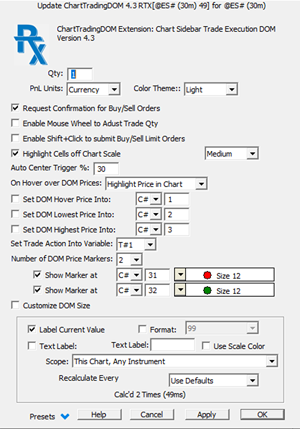 Chart Trading DOM Prefs